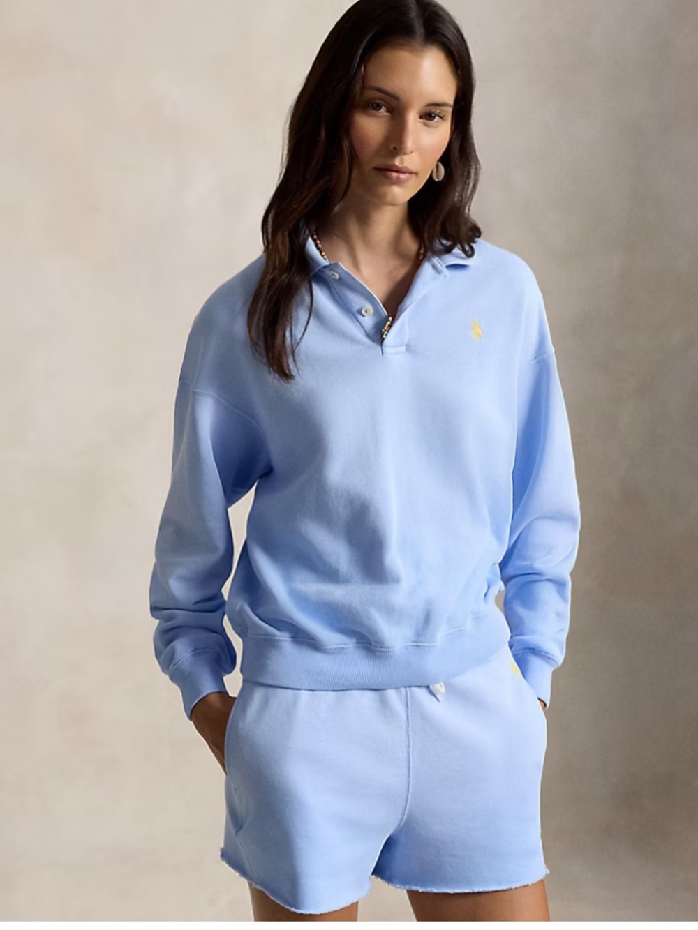 POLO RALPH LAUREN Polo Collared Sweatshirt in Baby Blue size Small Preppy